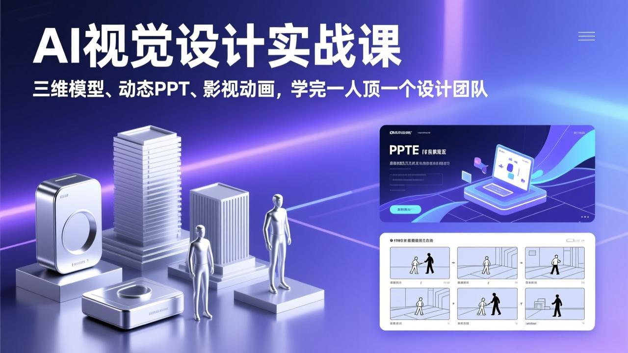AI视觉设计实战课,三维模型、动态PPT、影视动画,学完一人顶一个设计团队插图 AI视觉设计实战课,三维模型、动态PPT、影视动画,学完一人顶一个设计团队插图