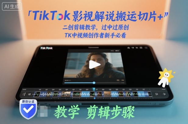 TikTok影视解说搬运切片+二创剪辑教学，过中过原创，TK中视频创作者新手必看-DE云网创