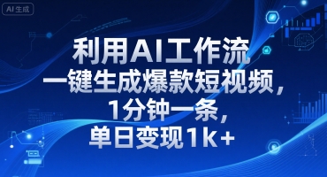 利用AI工作流一键生成爆款短视频，1分钟一条，单日变现1k+-DE云网创