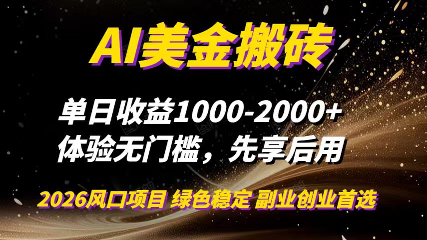 AI美金搬砖，单日收益1000-2000+，2025风口项目，可以副业，可以全职，可以工作室放大-DE云网创
