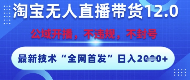 淘宝无人直播带货12.0，最新技术，不封号，不违规，操作简单，开播爆单，日入多张【揭秘】-DE云网创