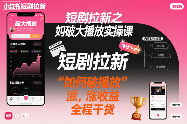 短剧拉新之小红书如何破大播放实操课，如何破播放，涨收益，全程干货-DE云网创