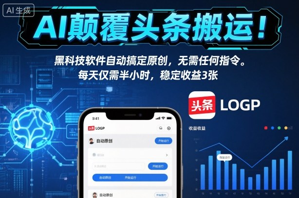 AI颠覆头条搬运！黑科技软件自动搞定原创，无需任何指令。每天仅需半小时，稳定收益3张【揭秘】-DE云网创
