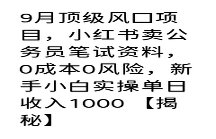 9月顶级风口项目，小红书卖公务员笔试资料，0成本0风险，新手小白实操单日收入1000+【揭秘】-DE云网创