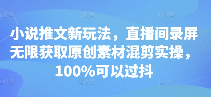 小说推文新玩法，直播间录屏无限获取原创素材混剪实操，100%可以过抖-DE云网创