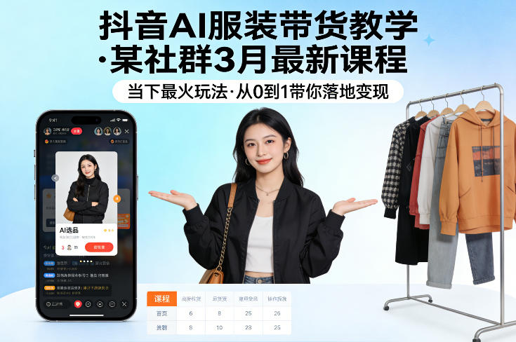 抖音AI服装带货教学，某社群3月最新课程，当下最火玩法，从0到1带你落地变现-DE云网创