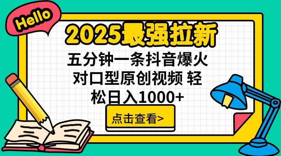 （15736期）2025最强拉新，单用户下载5块佣金，5分钟一条抖音爆火原创对口型视频，…插图