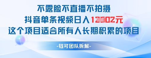 不露脸不直播不拍摄抖音单条视频日入1k+这个项目适合所有人长期积累的项目-DE云网创