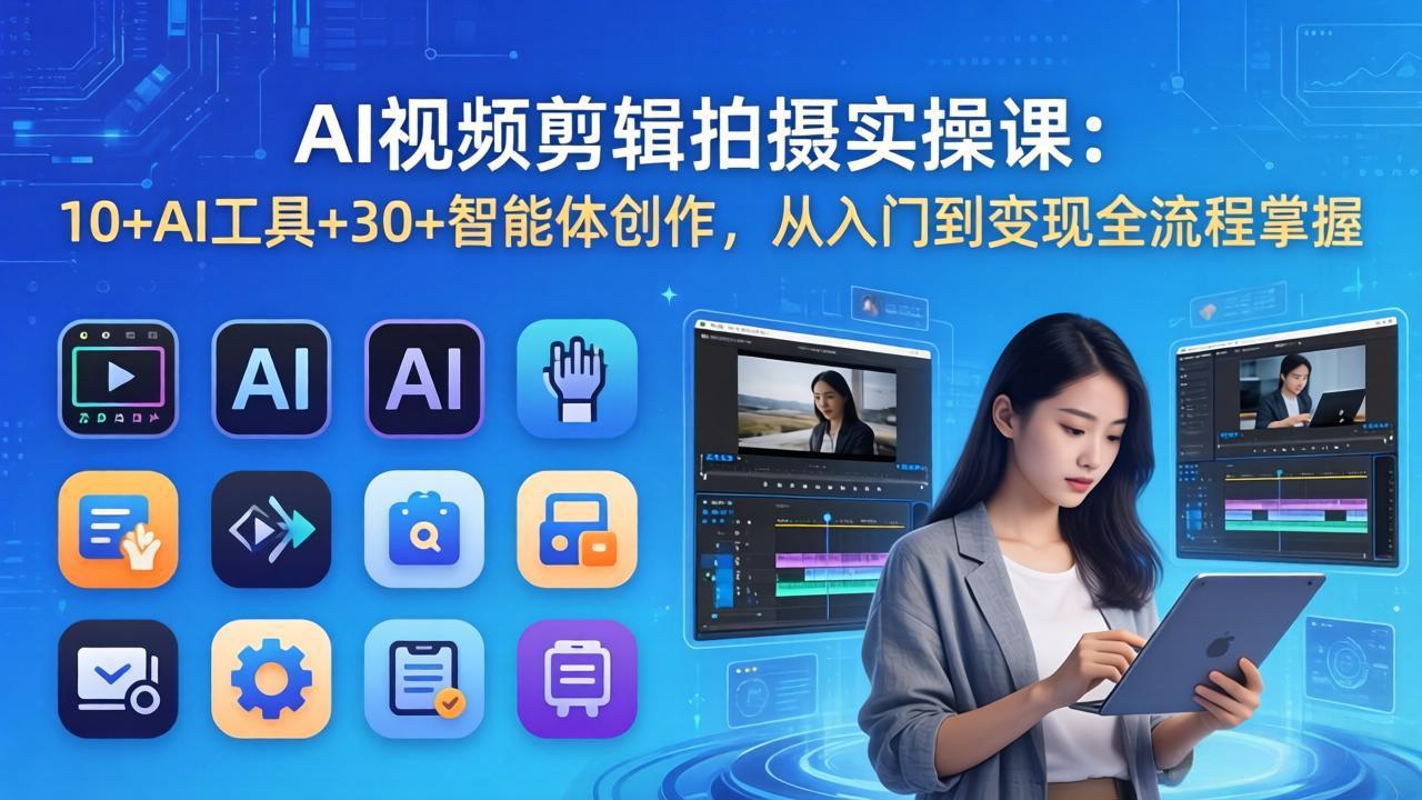 AI 视频剪辑拍摄实操课：10+AI工具+30+智能体创作，从入门到变现全流程掌握-DE云网创