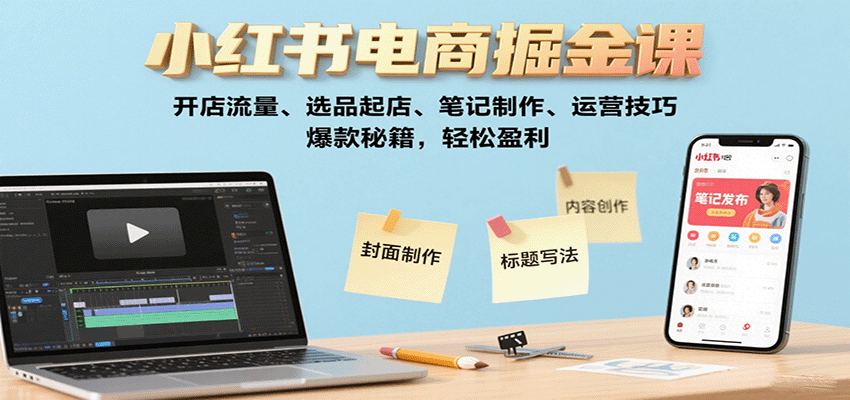 小红书电商掘金课：开店流量、选品起店、笔记制作、运营技巧，爆款秘籍，轻松盈利-DE云网创
