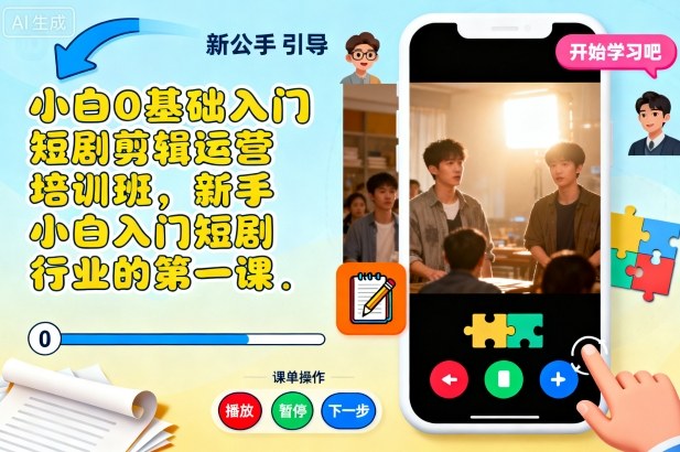 小白0基础入门短剧剪辑运营培训班，新手小白入门短剧行业的第一课-DE云网创