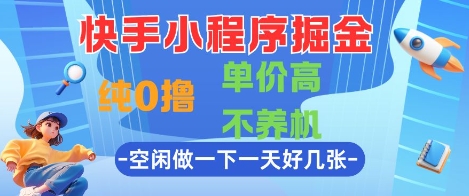快手小程序掘金，纯0撸，单价高不养机 利用空闲时间做一做，一天好几张【揭秘】-DE云网创