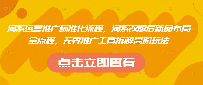 淘系运营推广标准化流程，​淘系改版后新品布局全流程，无界推广工具拆解高阶玩法-DE云网创