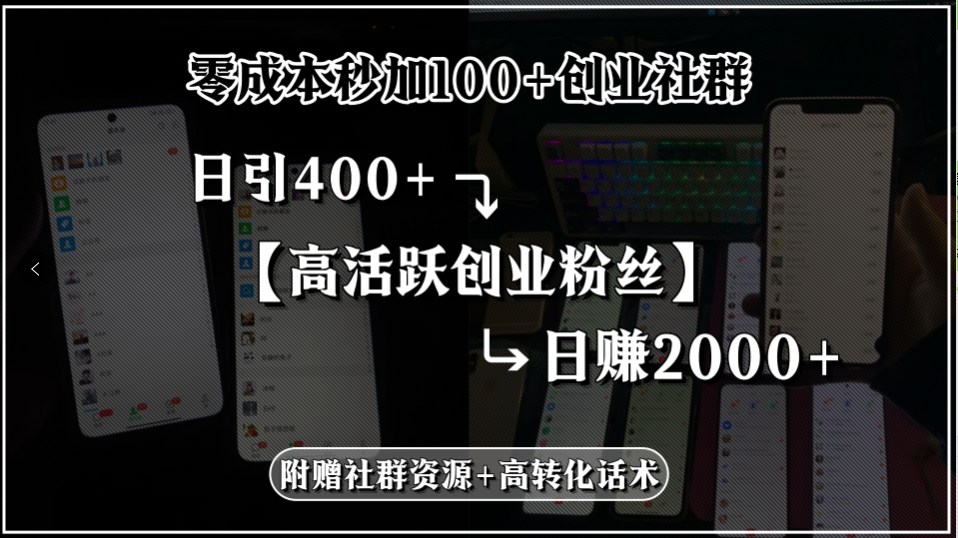 （15456期）零成本秒加100+创业社群，日引400+高活跃创业粉丝，日赚2000+，附赠社…-DE云网创