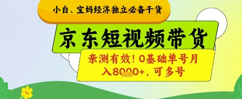 小白宝妈经济独立必备干货，京东短视频带货，亲测有效!0基础单号月入8k+，可多号【揭秘】-DE云网创