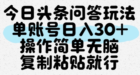 今日头条问答玩法，单账号日入30+，操作简单无脑复制粘贴就行-DE云网创