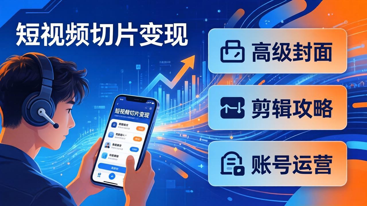 短视频切片变现速成班2.0：高级封面+剪辑攻略+账号运营，0基础小白快速入局副业-DE云网创