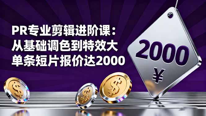 PR专业剪辑进阶课：从基础调色到特效大片的进阶技能，单条短片报价达2000-DE云网创