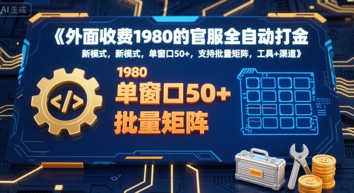 外面收费1980的官服全自动打金，新模式，单窗口50+，支持批量矩阵，工具+渠道【揭秘】-DE云网创