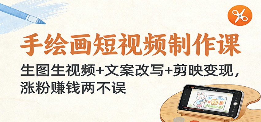 手绘画短视频制作课：生图生视频+文案改写+剪映变现，涨粉赚钱两不误-DE云网创