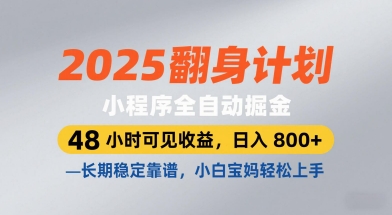 2025翻身计划，小程序全自动掘金，48小时可见收益，日入8张+，长期稳定靠谱，小白宝妈轻松上手【揭秘】-DE云网创