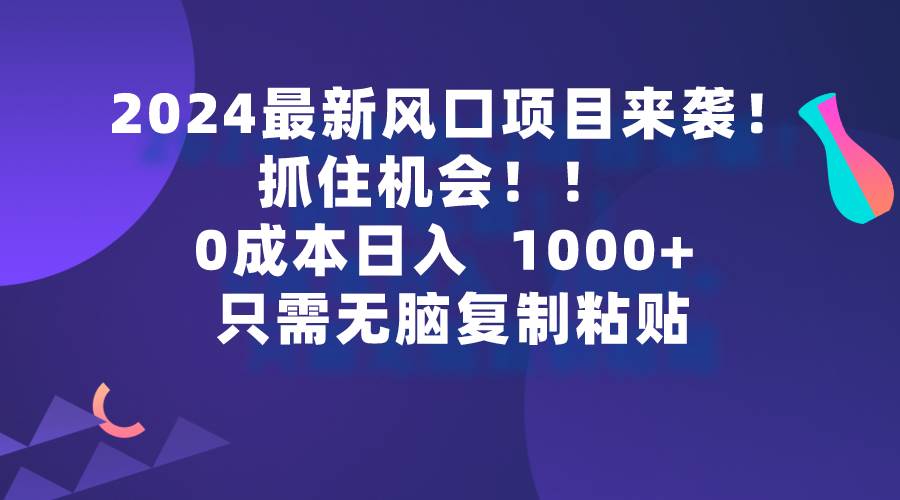 2024最新风口项目来袭，抓住机会，0成本一部手机日入1000+，只需无脑复...-DE云网创