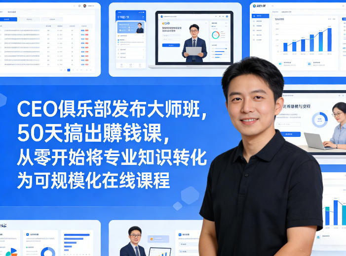 CEO俱乐部发布大师班,50天搞出賺钱课,从零开始将专业知识转化为可规模化在线课程-DE云网创