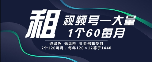 租视频号，一个60每月，2个120.纯绿色、无风险，常年租【揭秘】-DE云网创