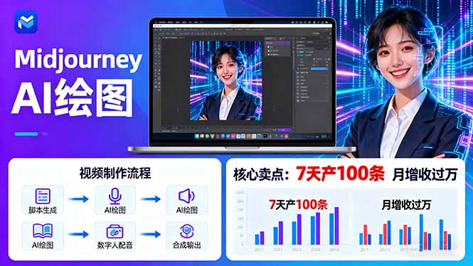 AI绘图照片开口说话视频制作：Midjourney+数字人，7天产100条月增收过万-DE云网创
