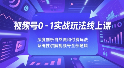 视频号0-1实战玩法线上课，深度剖析自然流和付费玩法，统性讲解视频号全部逻辑-DE云网创