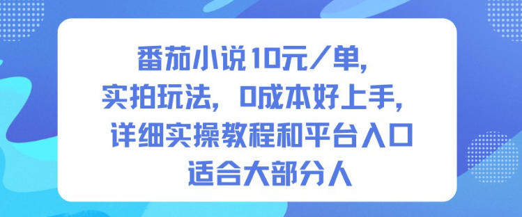 番茄小说10米每单，实拍玩法，0成本好上手，详细实操教程和平台入口适合大部分人-DE云网创