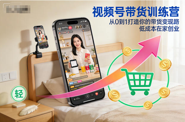 视频号带货训练营，从0到1打造你的带货变现路，低成本在家创业-DE云网创