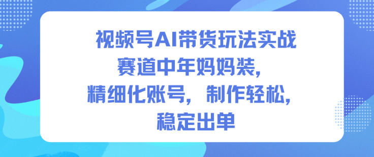 视频号AI带货玩法实战，赛道中年妈妈装，精细化账号，制作轻松，稳定出单-DE云网创