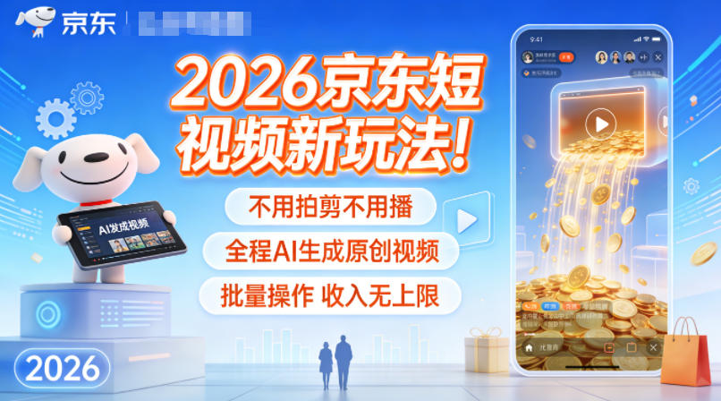 2026京东短视频新玩法！不用拍剪不用播，全程AI生成原创视频，批量操作收入无上限-DE云网创