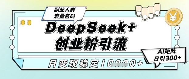 DeepSeek+创业粉精准引流，全新分享课4.0玩法，AI矩阵日引300+，多种变现方式，稳定月入1W-DE云网创