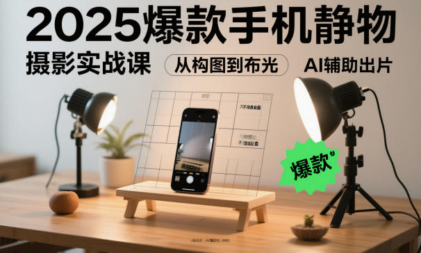 2025爆款手机静物摄影实战课，从构图到布光，不用贵设备，AI辅助出片-DE云网创