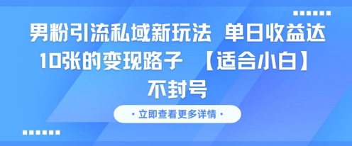 男粉引流私域新玩法，单日收益达10张的变现路子 【适合小白】不封号-DE云网创