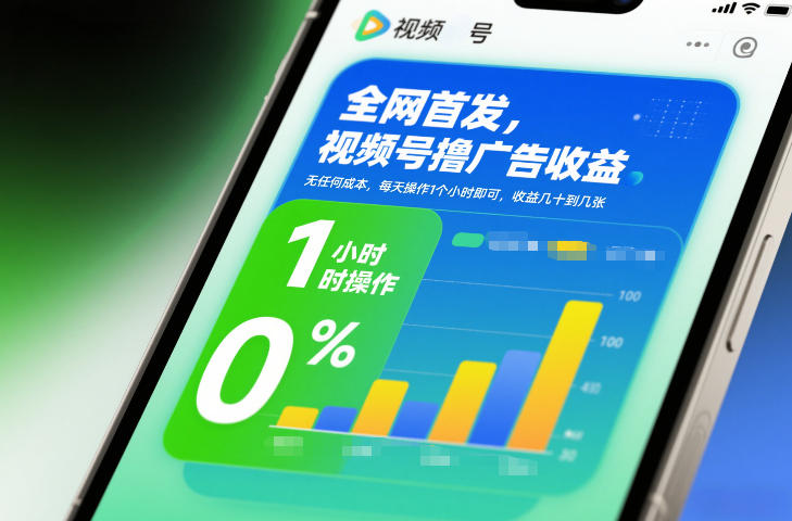 全网首发，视频号撸广告收益，无任何成本，每天操作1个小时即可，收益几十到几张-DE云网创