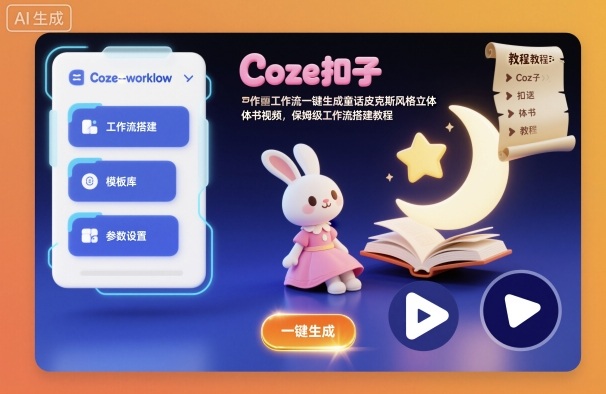Coze扣子工作流一键生成童话皮克斯风格立体书视频，保姆级工作流搭建教程-DE云网创