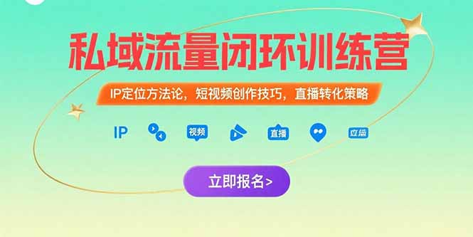 (15396期)私域流量闭环训练营:IP定位方法论,短视频创作技巧,直播转化策略-DE云网创
