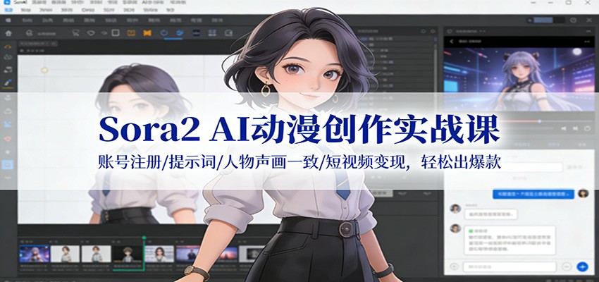 Sora2 AI动漫创作实战课:账号注册/提示词/人物声画一致/短视频变现,轻松出爆款-DE云网创