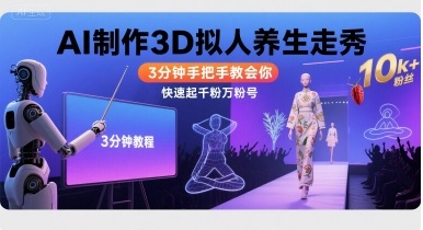 Ai制作3D拟人养生走秀，3分钟手把手教会你，快速起千粉万粉号-DE云网创