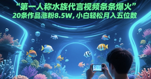 第一人称水族代言视频条条爆火，20条作品涨粉8.5W，小白轻松月入五位数-DE云网创