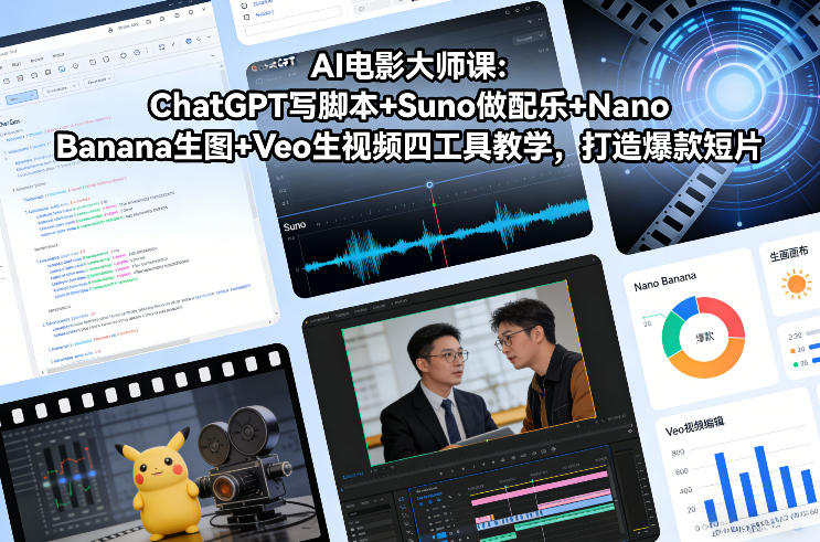 AI电影大师课：ChatGPT写脚本+Suno做配乐+Nano Banana生图+Veo生视频，打造爆款短片-DE云网创