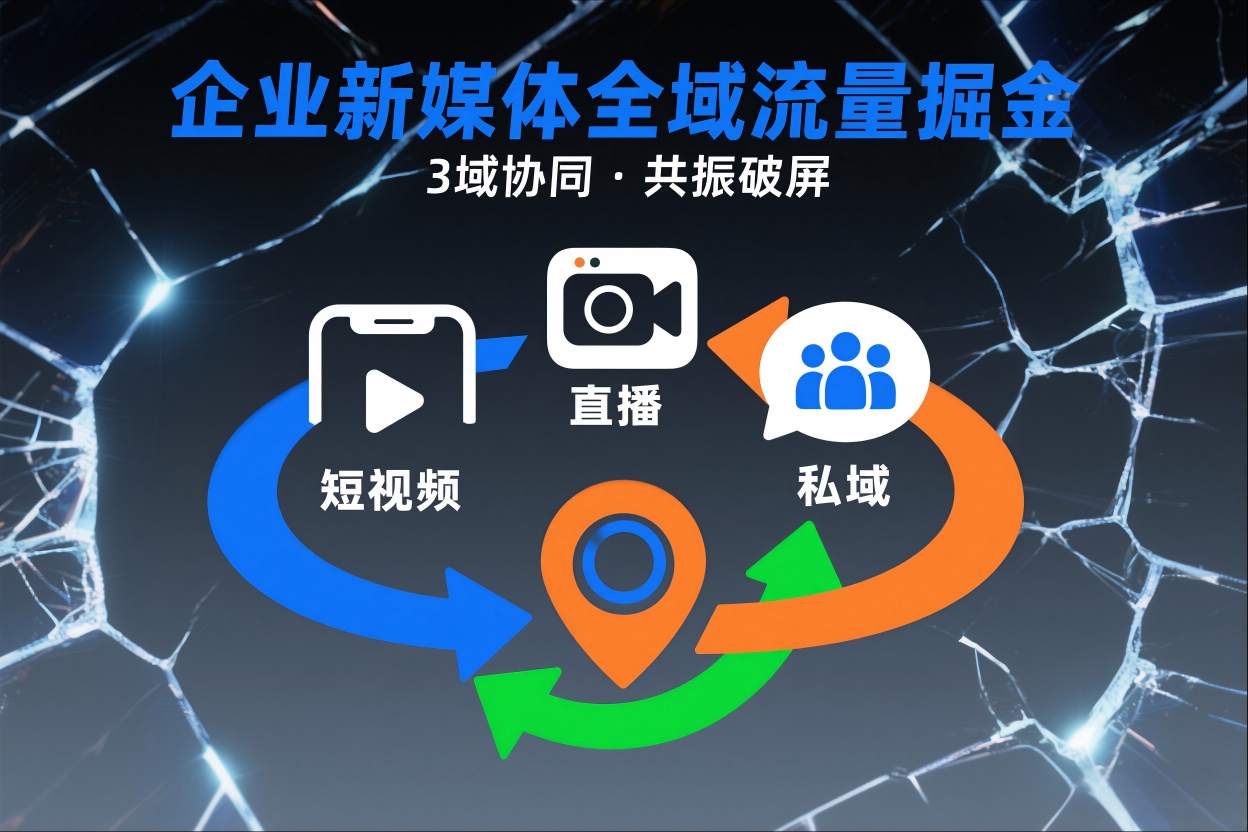 短视频全域商业模式，企业新媒体全域流量掘金，3域协同，共振破屏，短视频-直播-私域-地域-DE云网创