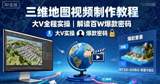 三维地图视频制作教程，大V全程实操，解读百W爆款密码-DE云网创