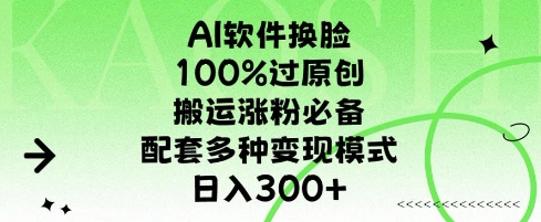 AI软件换L，100%过原创，搬运涨粉必备，配套多种变现模式，日入300+-DE云网创