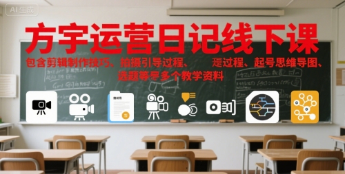 方宇运营日记线下课，包含剪辑制作技巧、拍摄引导过程、起号思维导图、选题等多个教学资料-DE云网创