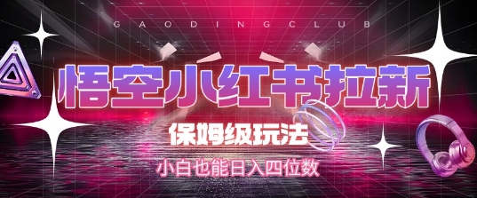 悟空小红书拉新，保姆级玩法，小白也能日入四位数-DE云网创