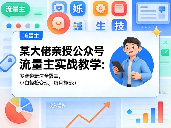 某大佬亲授公众号流量主实战教学：多赛道玩法全覆盖，小白轻松变现，每月多挣5k+-DE云网创